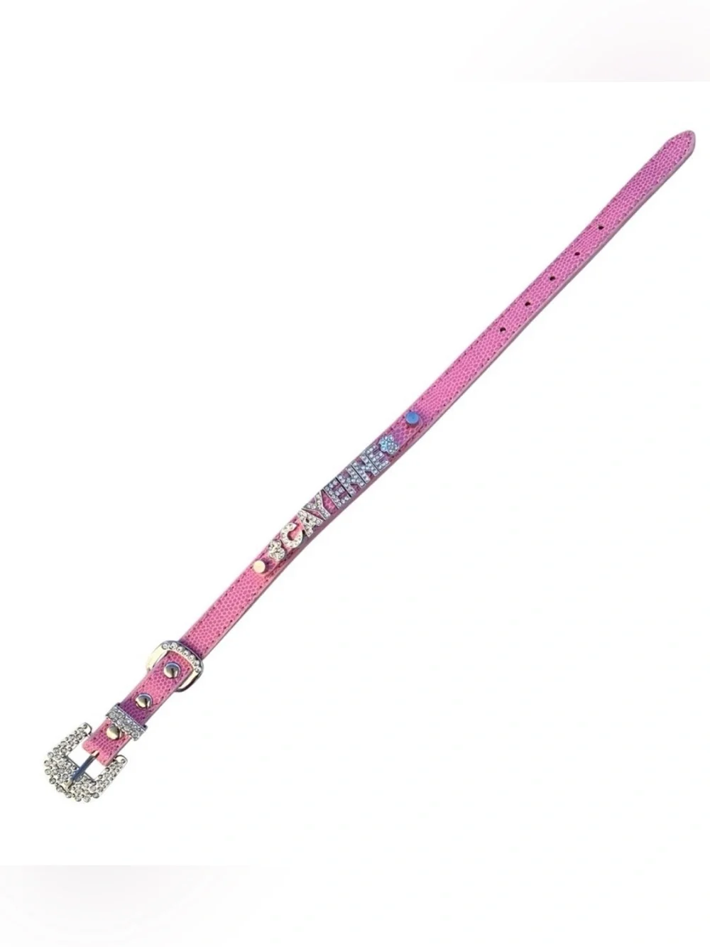 Personalized CAYENNE Pink Dog Collar with Rhinestone Letters and Buckle ~ Small